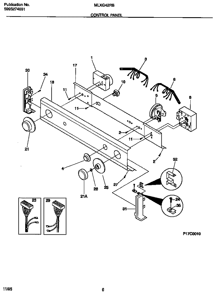CONTROL PANEL Diagram and Parts List for MLXG42RBW2  Frigidaire Washer Dryer Combo
