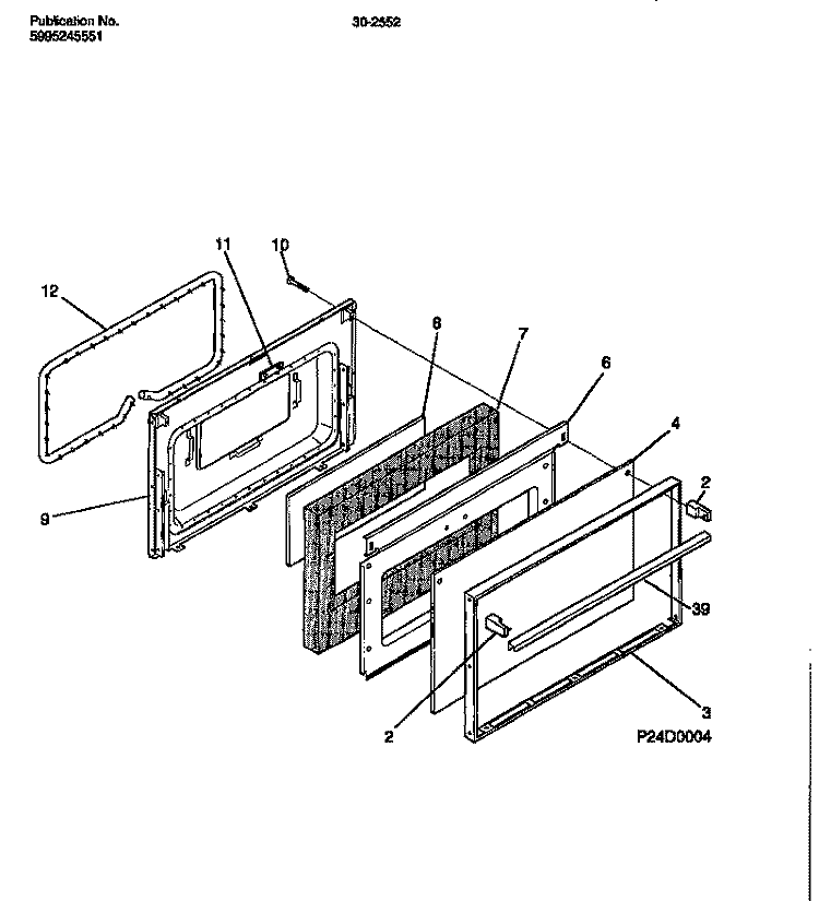 DOOR Diagram and Parts List for 30-2552-00-02  Tappan Range