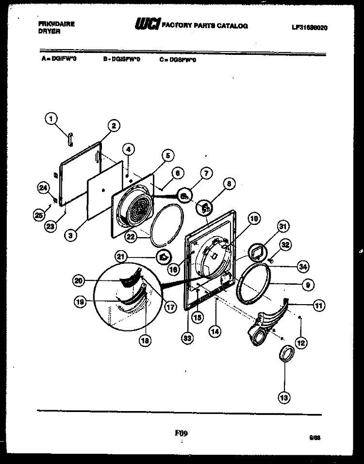 DOOR PARTS Diagram and Parts List for DGSFL0  Frigidaire Dryer