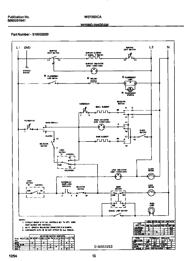 WIRING DIAGRAM Diagram and Parts List for WEF350CASA  Frigidaire Range