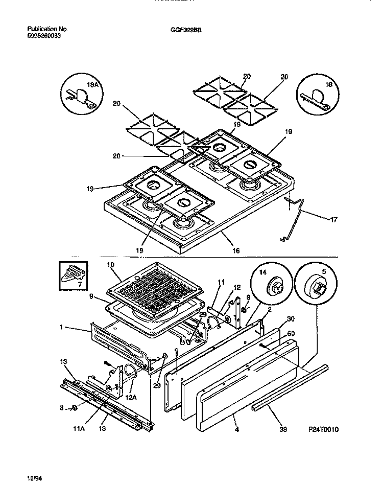 TOP / DRAWER Diagram and Parts List for GGF322BBDA  Gibson Range