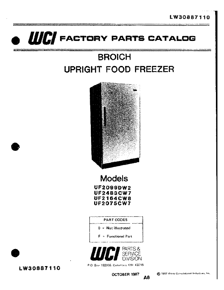 COVER Diagram and Parts List for UF2164CW8  Frigidaire Freezer