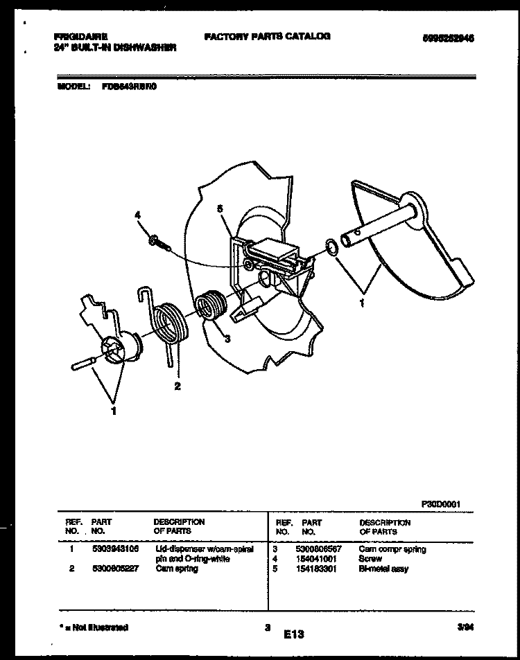 CAM Diagram and Parts List for FDB643RBR0  Frigidaire Dishwasher