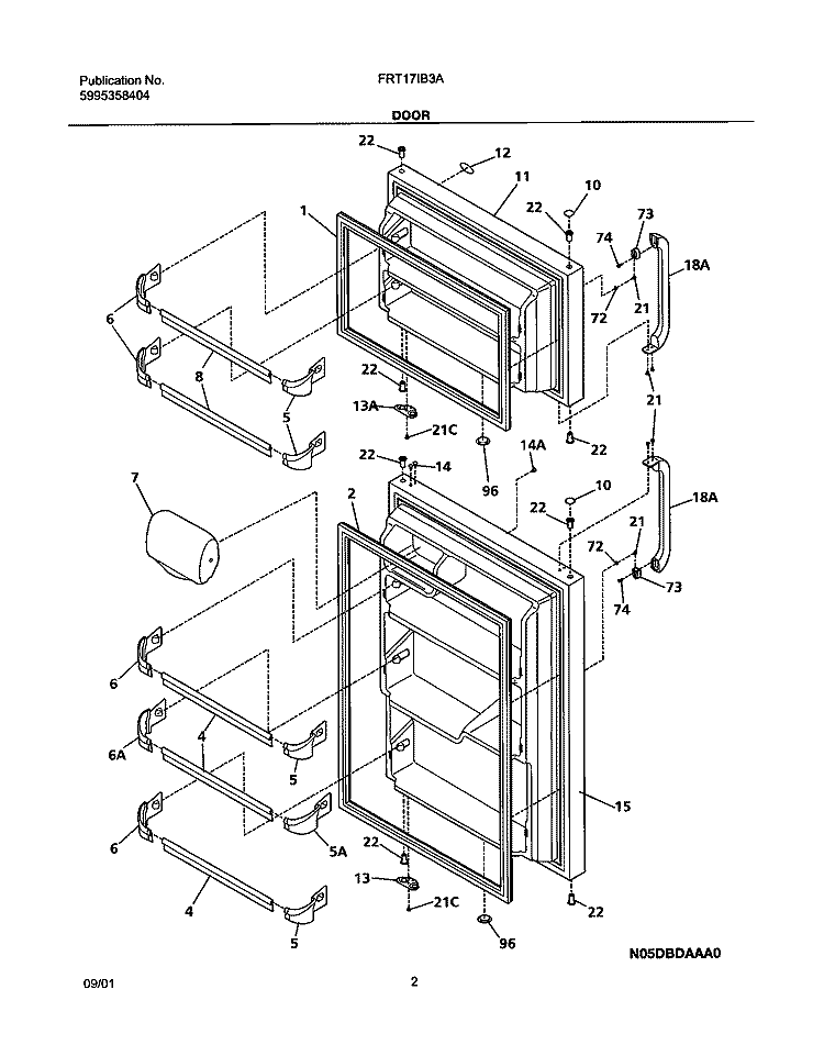 DOOR Diagram and Parts List for FRT17IB3AZ1  Frigidaire Refrigerator