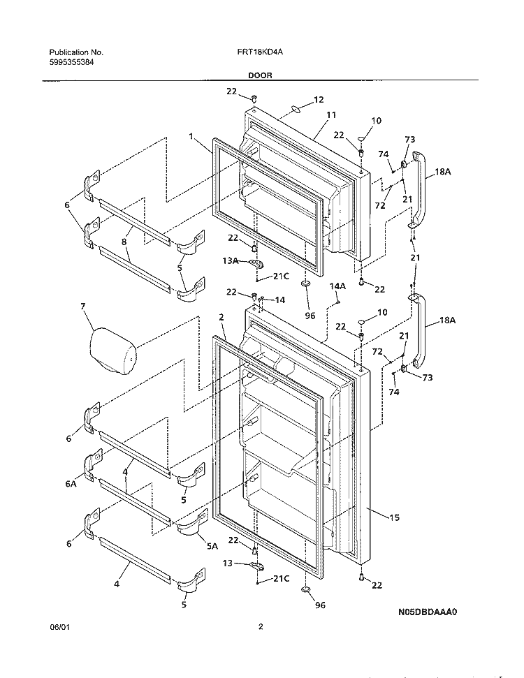 DOOR Diagram and Parts List for FRT18KD4AW0  Frigidaire Refrigerator