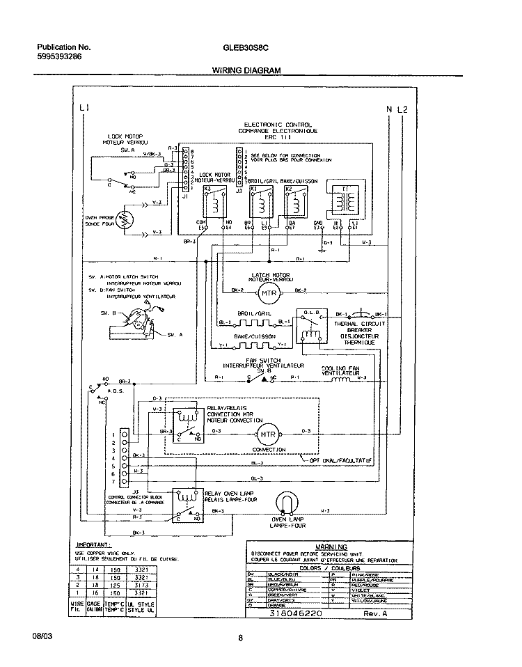 WIRING DIAGRAM Diagram and Parts List for GLEB30S8CSB  Frigidaire Wall Oven