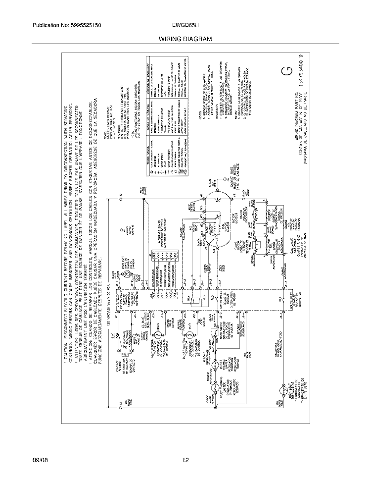WIRING DIAGRAM Diagram and Parts List for EWGD65HSS0  Electrolux Dryer