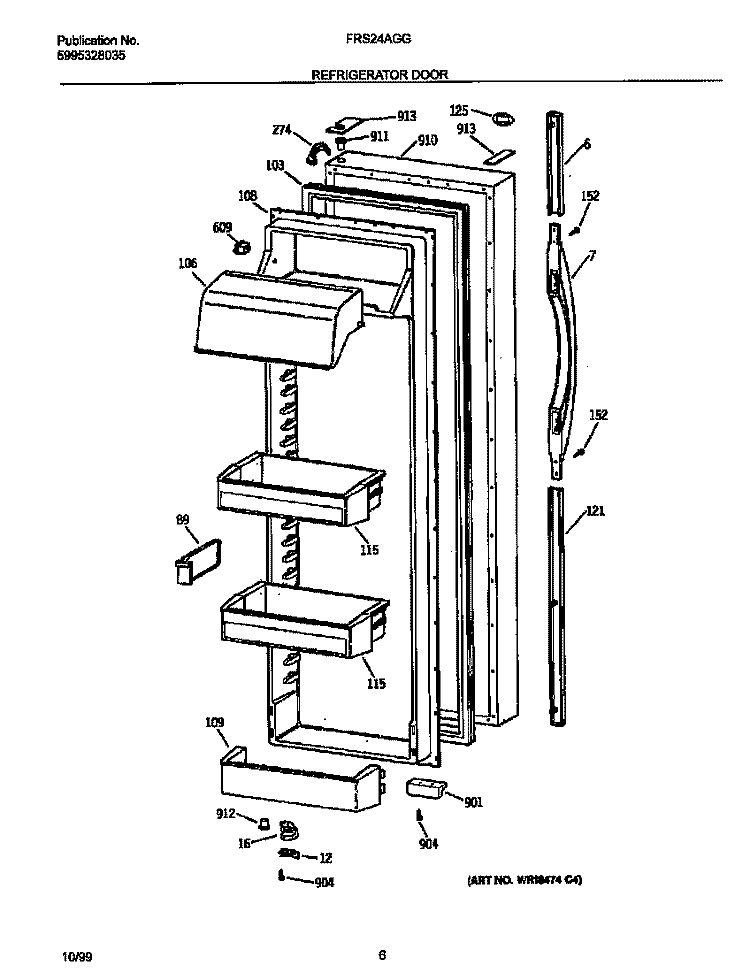 REFRIGERATOR DOOR Diagram and Parts List for FRS24AGGW4  Frigidaire Refrigerator