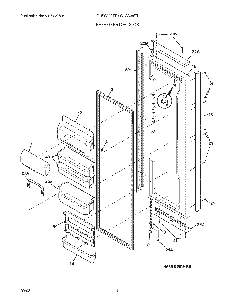REFRIGERATOR DOOR Diagram and Parts List for GHSC39ETEW3  Frigidaire Refrigerator