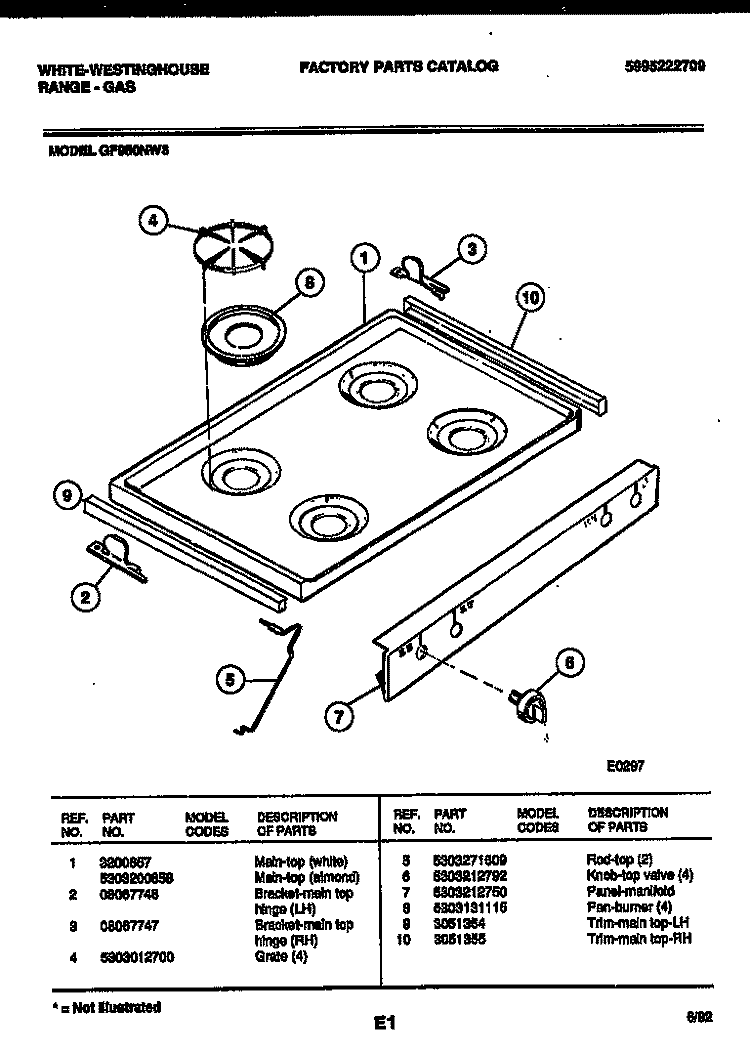 COOKTOP PARTS Diagram and Parts List for GF950ND3  Frigidaire Range