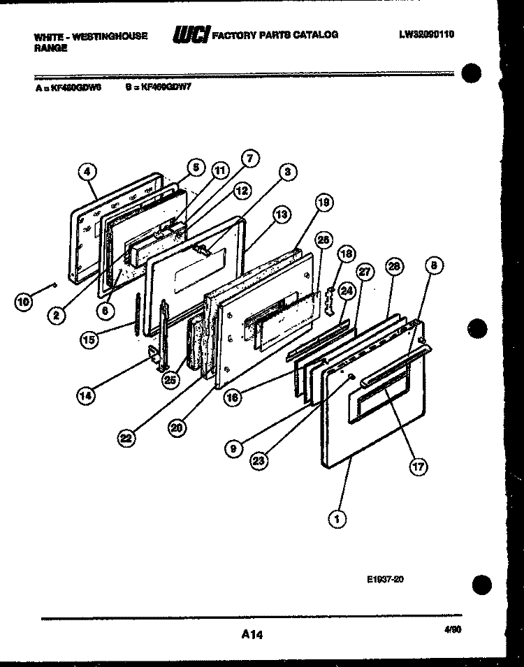 DOOR PARTS Diagram and Parts List for KF460GDH6  Frigidaire Range