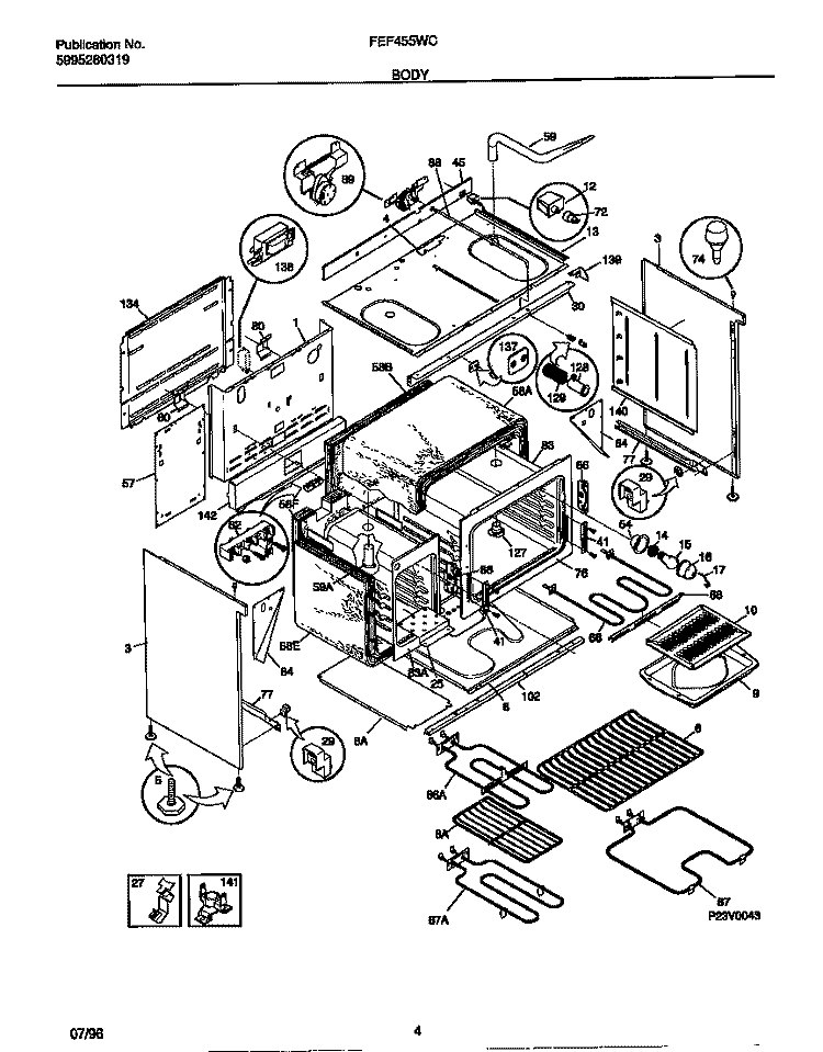 BODY Diagram and Parts List for FEF455WCBA  Frigidaire Range