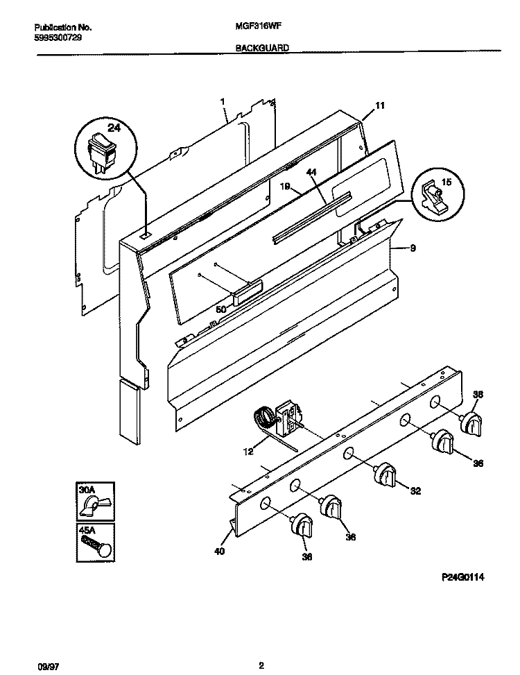 BACKGUARD Diagram and Parts List for MGF316WFSB  Frigidaire Range