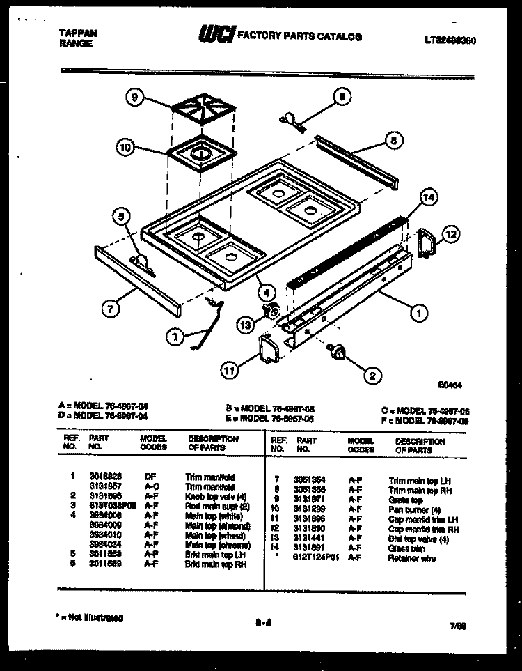 COOKTOP PARTS Diagram and Parts List for 76-4967-00-04  Tappan Microwave Oven Combo
