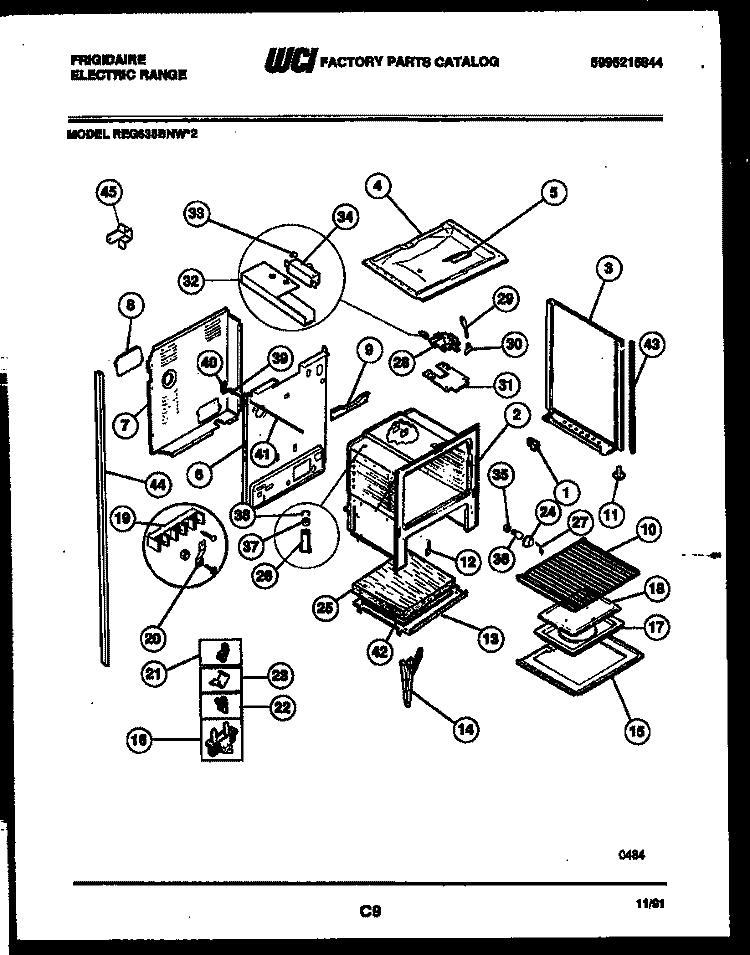 LOWER BODY PARTS Diagram and Parts List for REG638BNL2  Frigidaire Range