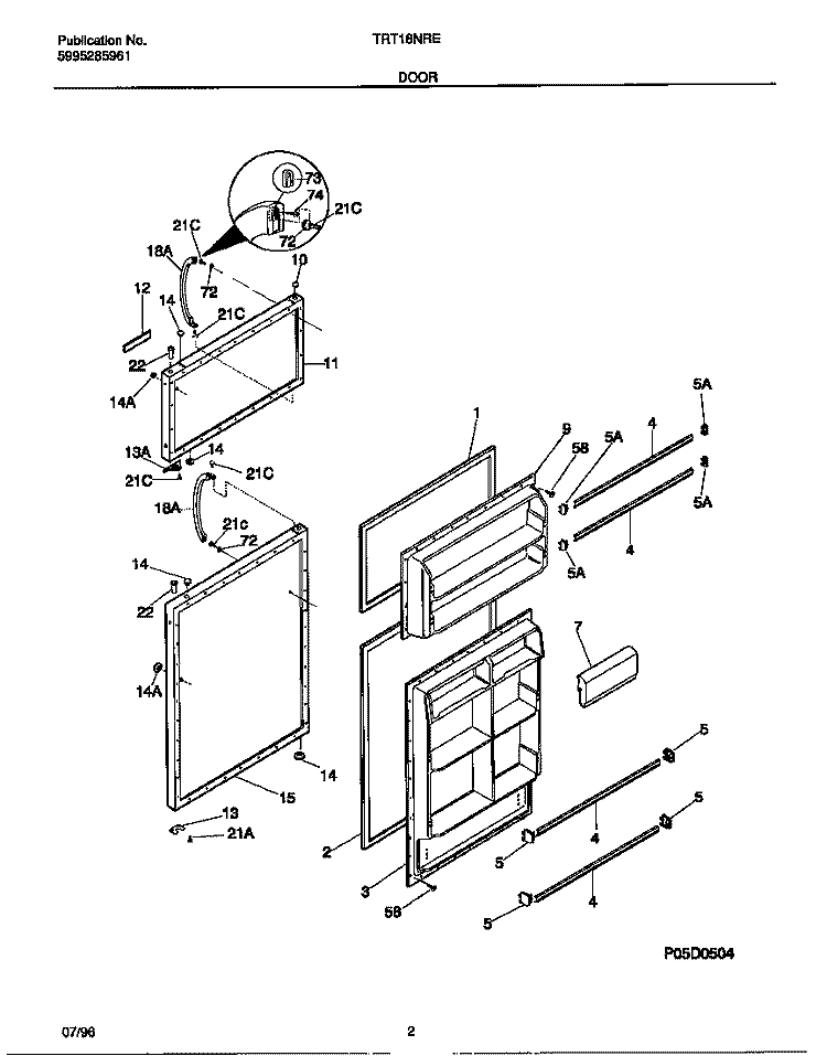 DOOR Diagram and Parts List for TRT18NREW0  Tappan Refrigerator