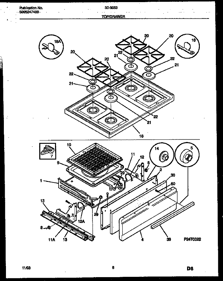 COOKTOP AND BROILER DRAWER PARTS Diagram and Parts List for 30-3053-00-01  Tappan Range
