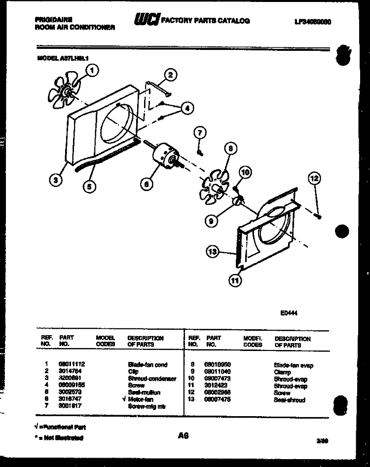 AIR HANDLING PARTS Diagram and Parts List for A07LH8L1  Frigidaire Air Conditioner