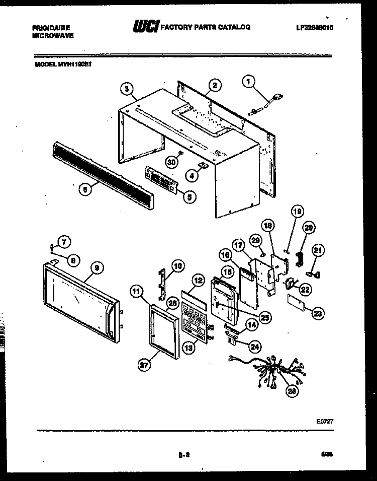 WRAPPER AND CONTROL PANEL Diagram and Parts List for MVH1190E1  Frigidaire Microwave