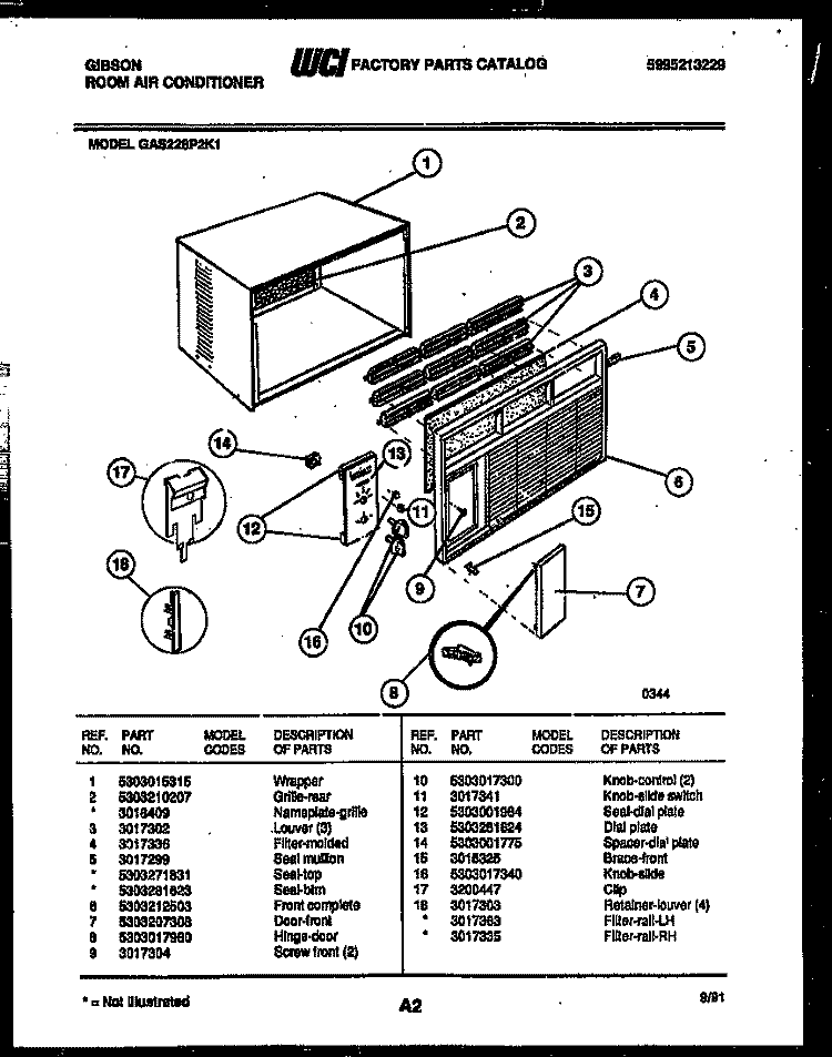 CABINET PARTS Diagram and Parts List for GAS228P2K1  Gibson Air Conditioner