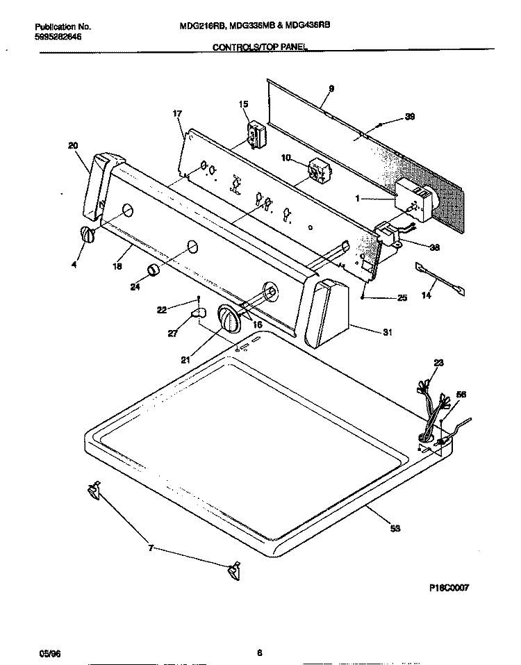 CONTROLS / TOP PANEL Diagram and Parts List for MDG216RBW2  Kelvinator Dryer