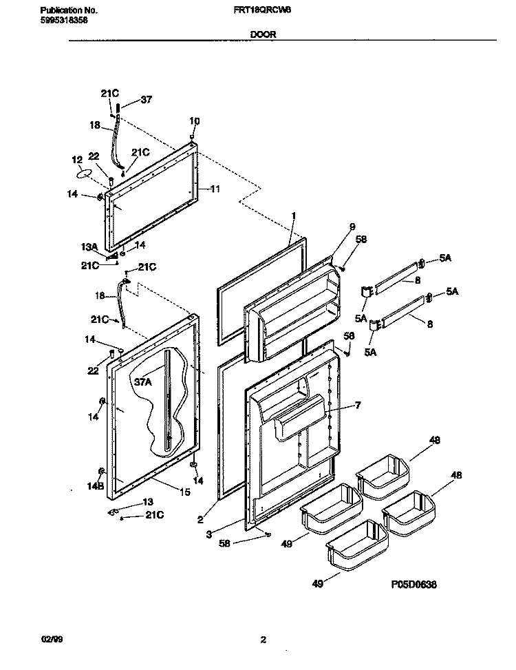 DOORS Diagram and Parts List for FRT18QRCW6  Frigidaire Refrigerator