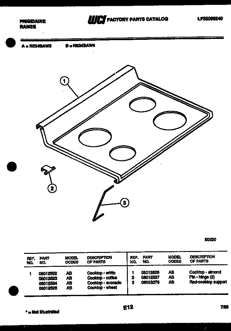 COOKTOP PARTS Diagram and Parts List for RE34BAH4  Frigidaire Range