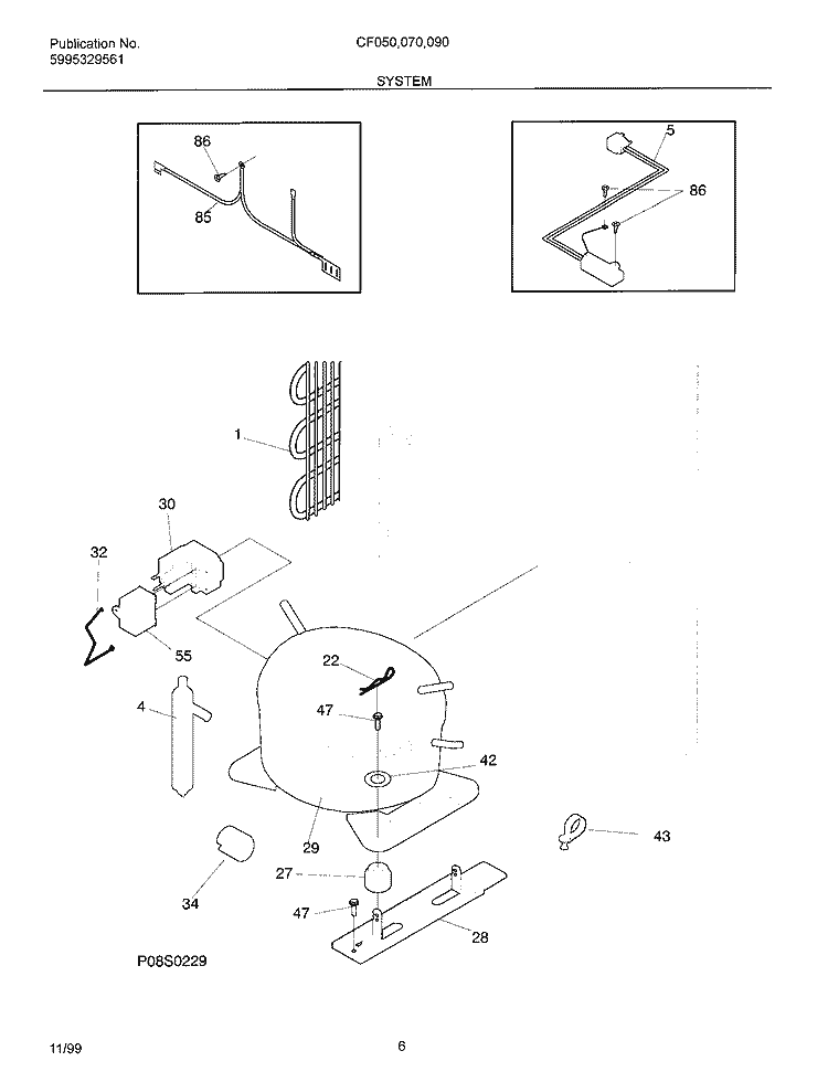 SYSTEM Diagram and Parts List for CF050  Frigidaire Freezer