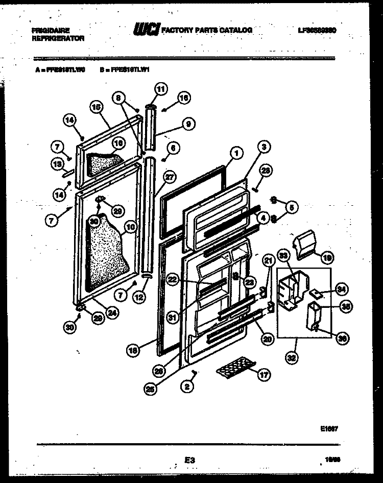 DOOR PARTS Diagram and Parts List for FPES18TLF1  Frigidaire Refrigerator