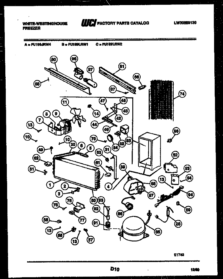 SYSTEM AND AUTOMATIC DEFROST PARTS Diagram and Parts List for FU199LRW2  Frigidaire Freezer