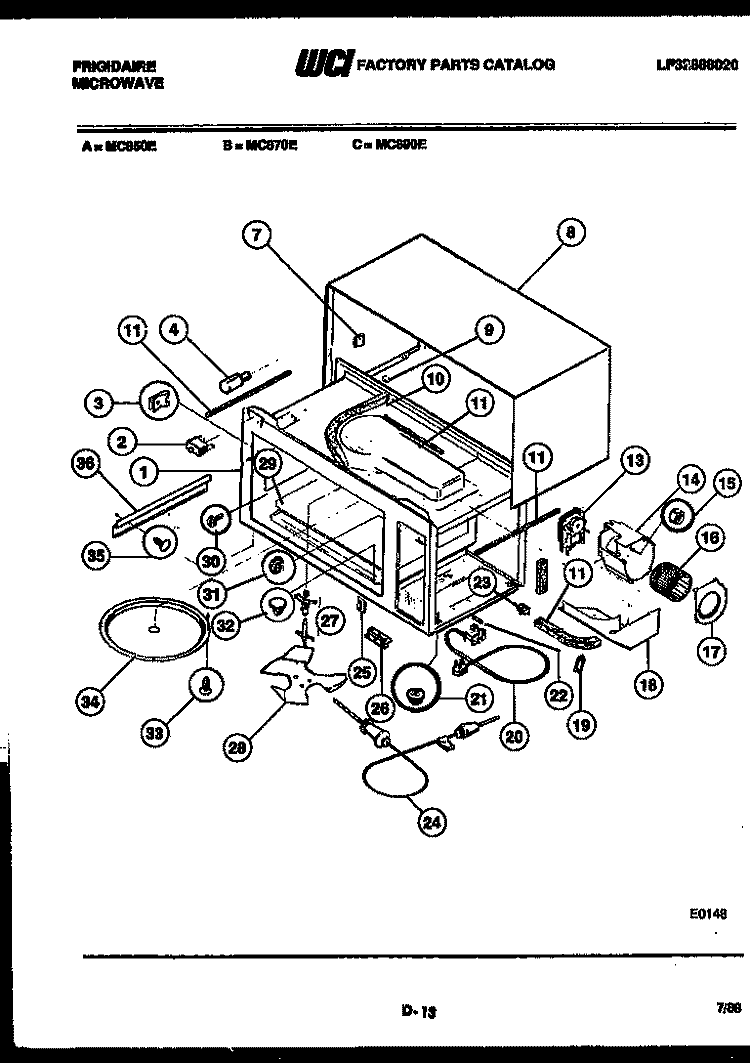 BODY PARTS Diagram and Parts List for MC890E1  Frigidaire Microwave