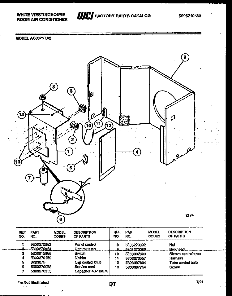 ELECTRICAL PARTS Diagram and Parts List for AC082N7A2  Frigidaire Air Conditioner