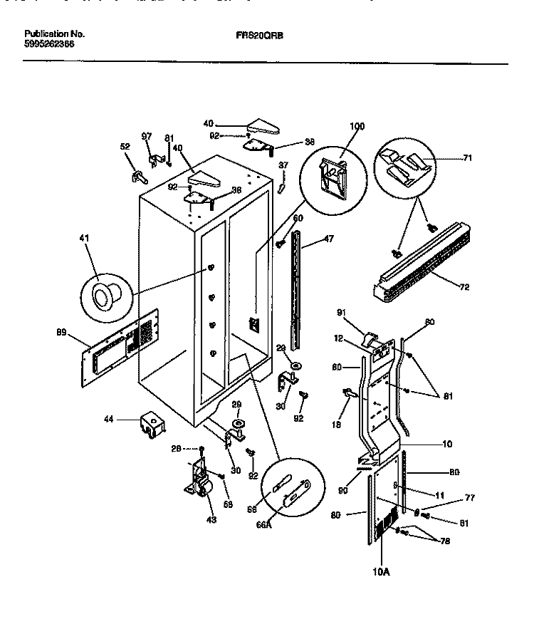 CABINET, LIGHT SHIELDS, MULLION Diagram and Parts List for FRS20QRBW1  Frigidaire Refrigerator