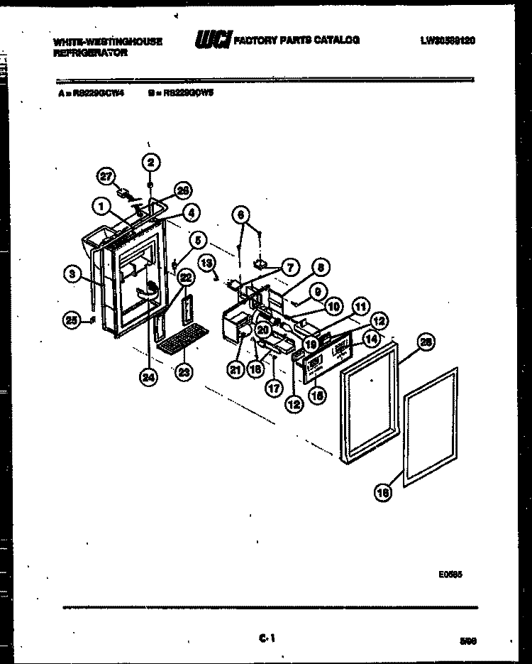 ICE DOOR, DISPENSER AND WATER TANKS Diagram and Parts List for RS229GCH4  Frigidaire Refrigerator