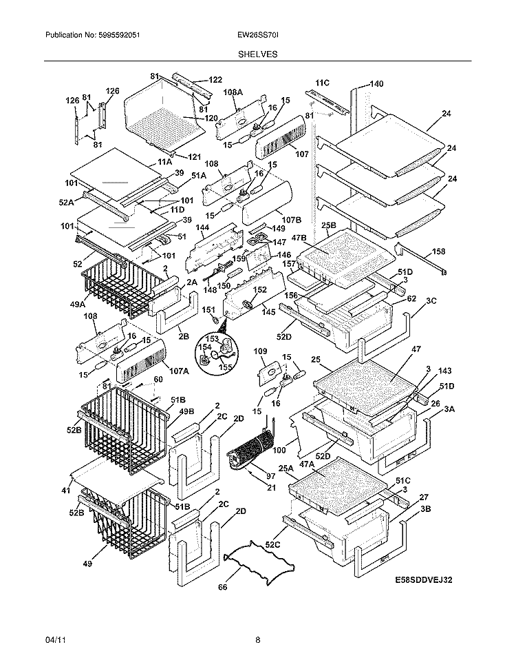 SHELVES Diagram and Parts List for EW26SS70IB4  Electrolux Refrigerator