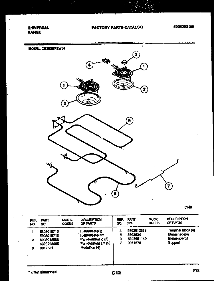 BROILER PARTS Diagram and Parts List for CE302BP2WW01  Frigidaire Range