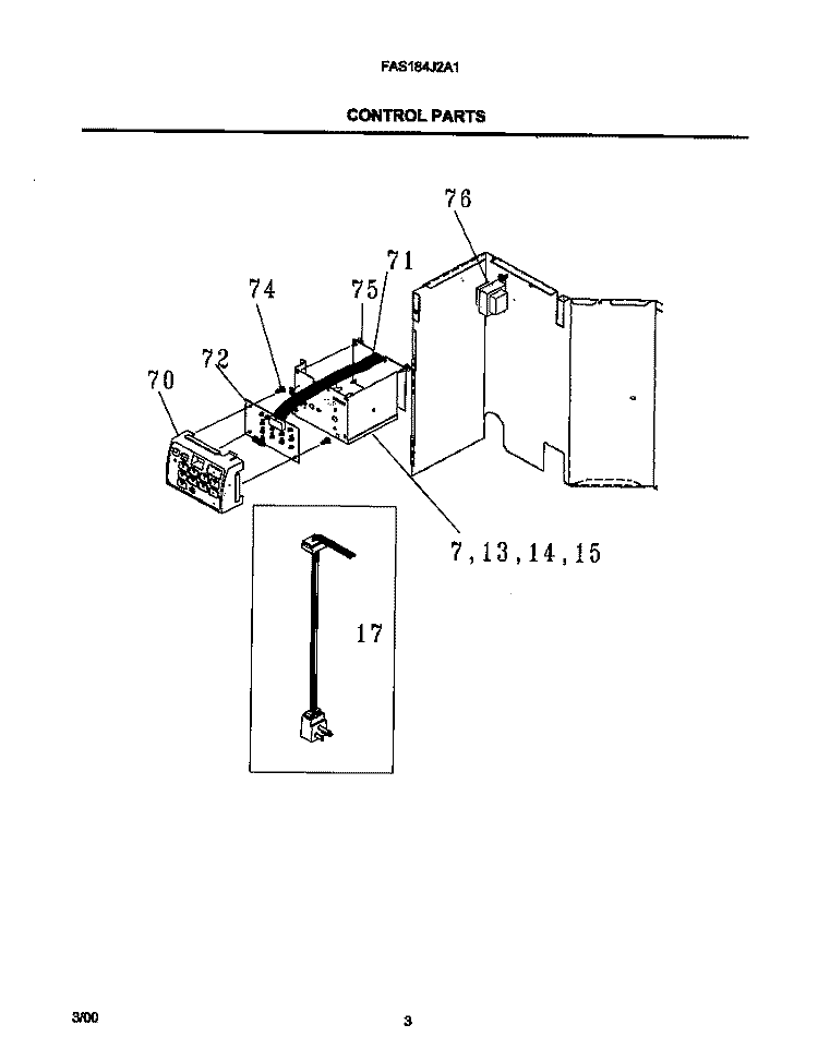 CONTROL PARTS Diagram and Parts List for FAS184J2A1  Frigidaire Air Conditioner