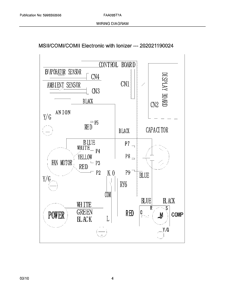 WIRING DIAGRAM Diagram and Parts List for FAA085T7A0  Frigidaire Air Conditioner