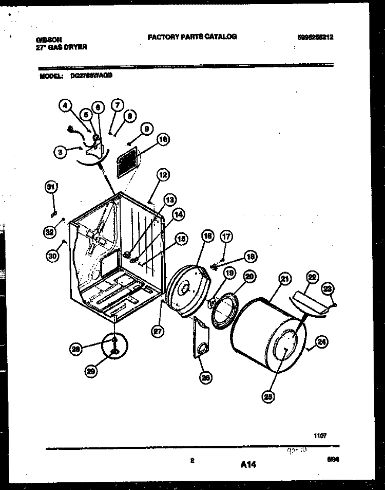 CABINET AND COMPONENT PARTS Diagram and Parts List for DG27S8WAGB  Gibson Dryer