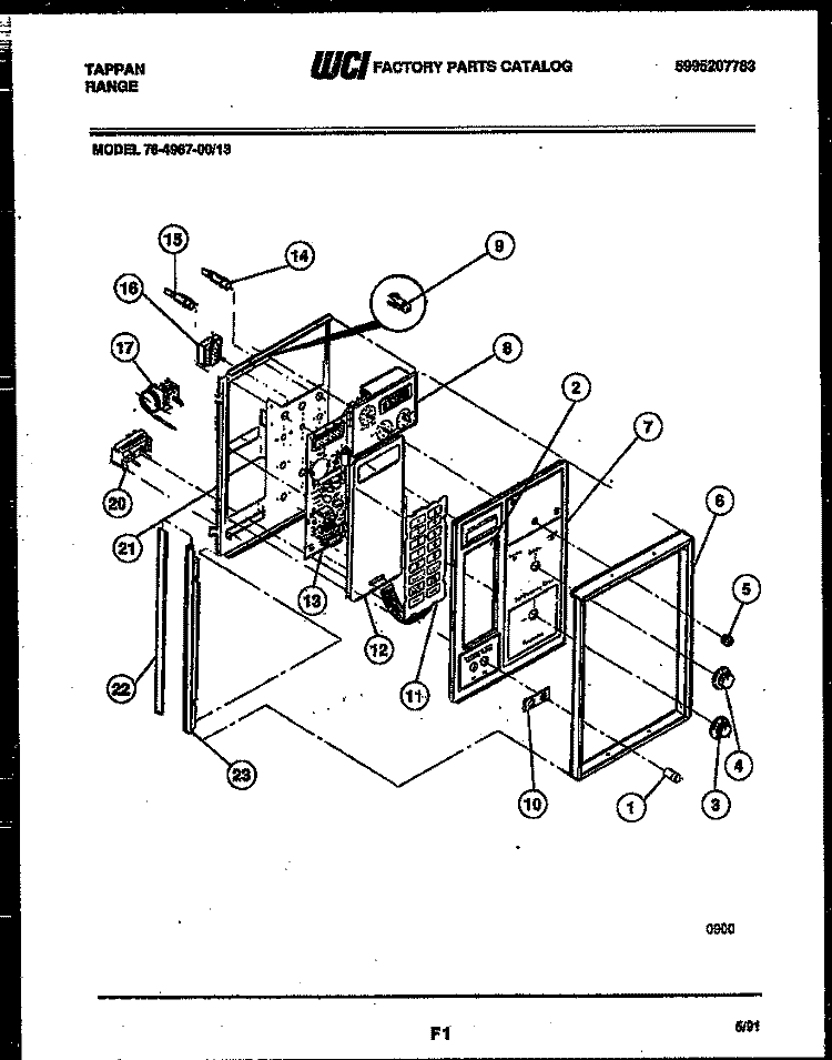 CONTROL PANEL Diagram and Parts List for 76-4967-00-13  Tappan Microwave Oven Combo