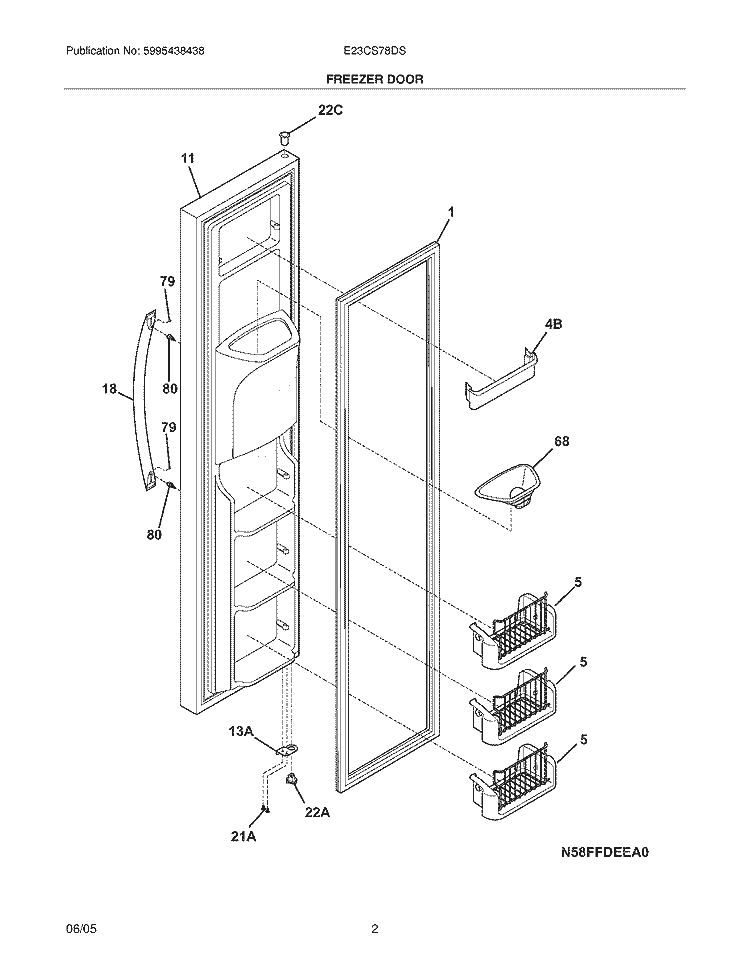 FREEZER DOOR Diagram and Parts List for E23CS78DSS3  Electrolux Refrigerator