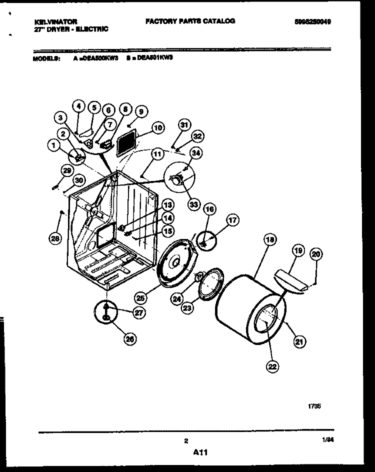 CABINET AND COMPONENT PARTS Diagram and Parts List for DEA501KD3  Kelvinator Dryer