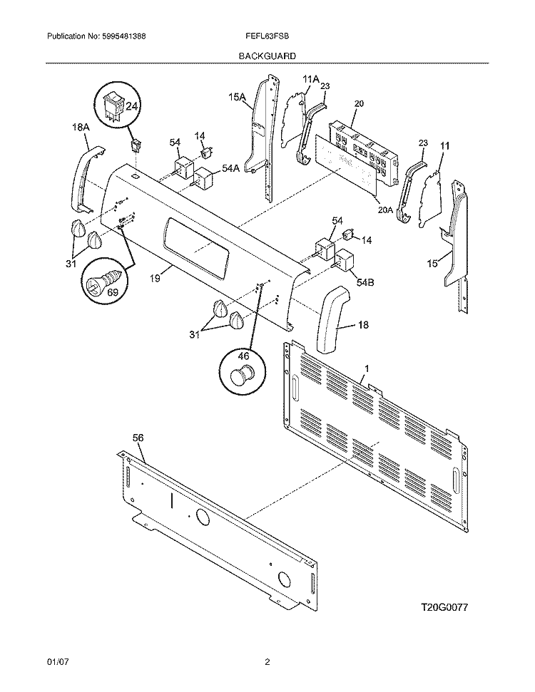 BACKGUARD Diagram and Parts List for FEFL63FSB  Frigidaire Range