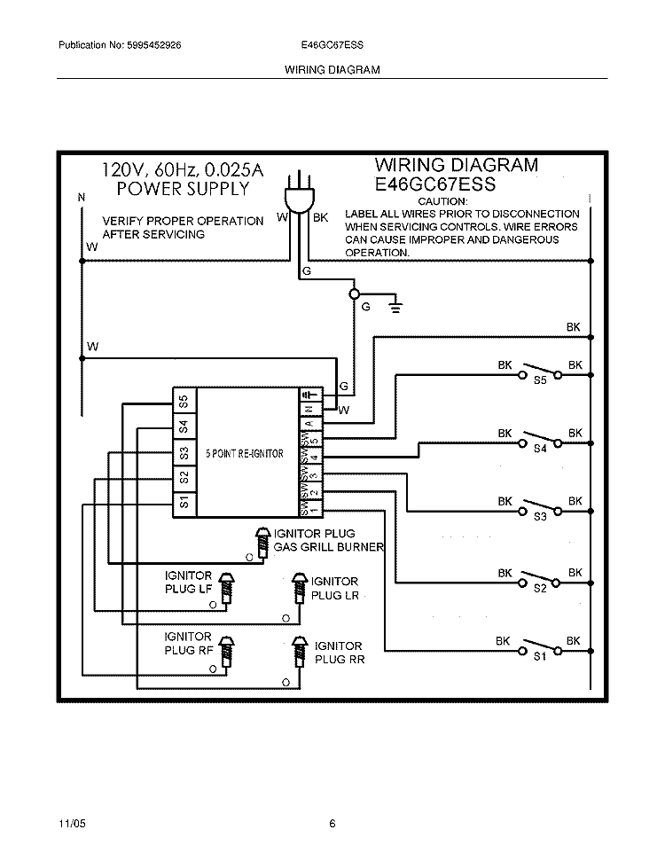 WIRING DIAGRAM Diagram and Parts List for E46GC67ESS  Electrolux Cooktop