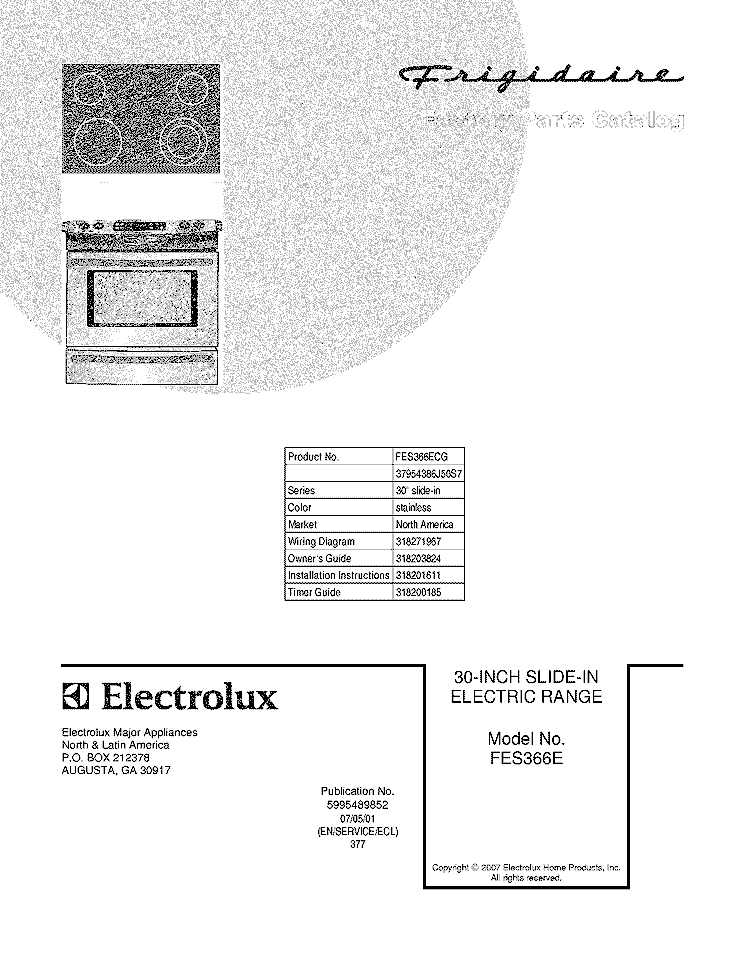 COVER Diagram and Parts List for FES366ECG  Frigidaire Range