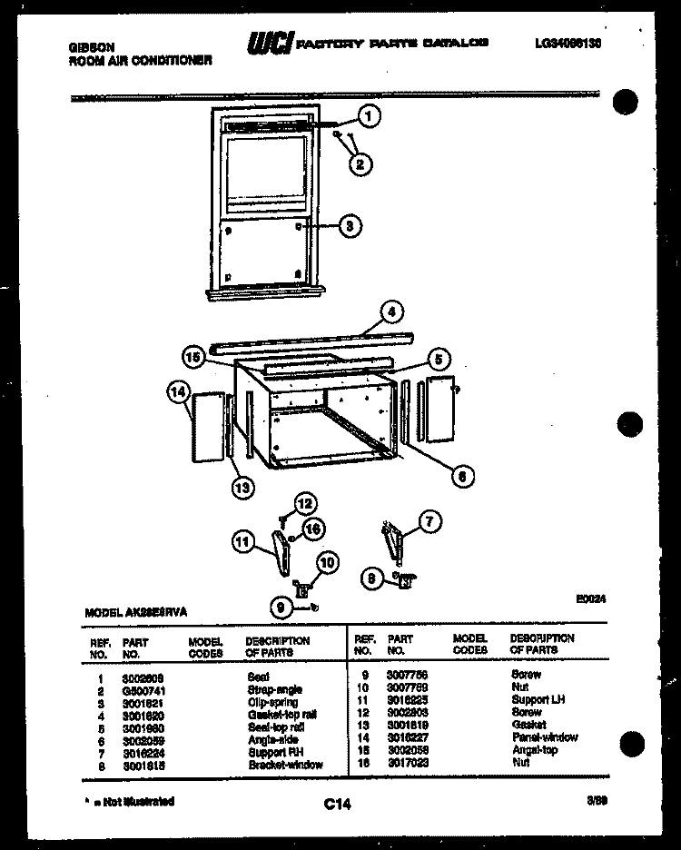 CABINET AND INSTALLATION PARTS Diagram and Parts List for AK28E6RVA  Gibson Air Conditioner