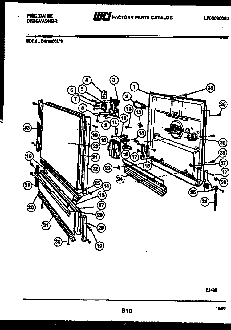 DOOR PARTS Diagram and Parts List for DW1800H3  Frigidaire Dishwasher