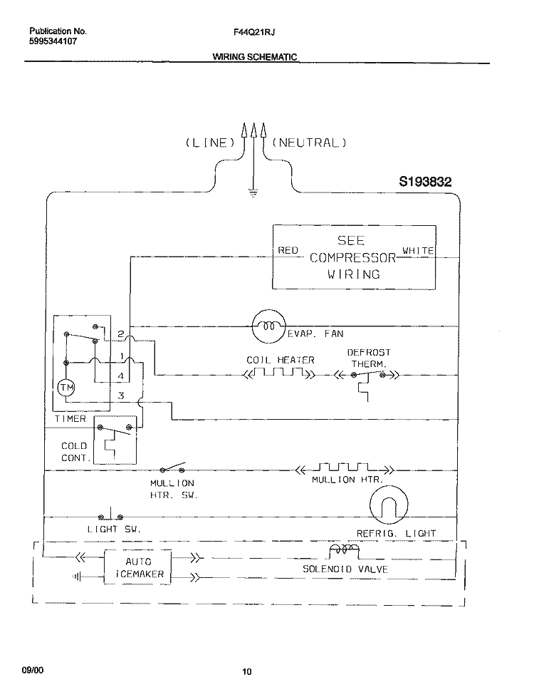 WIRING SCHEMATIC Diagram and Parts List for F44Q21RJD1  Frigidaire Refrigerator