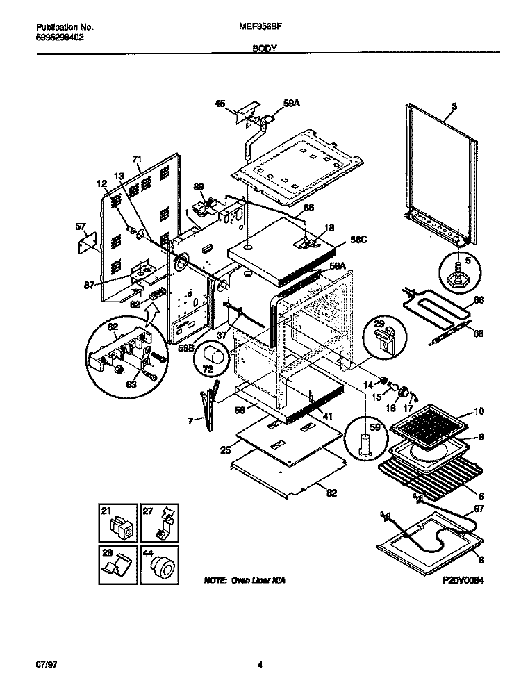 BODY Diagram and Parts List for MEF356BFDA  Frigidaire Range