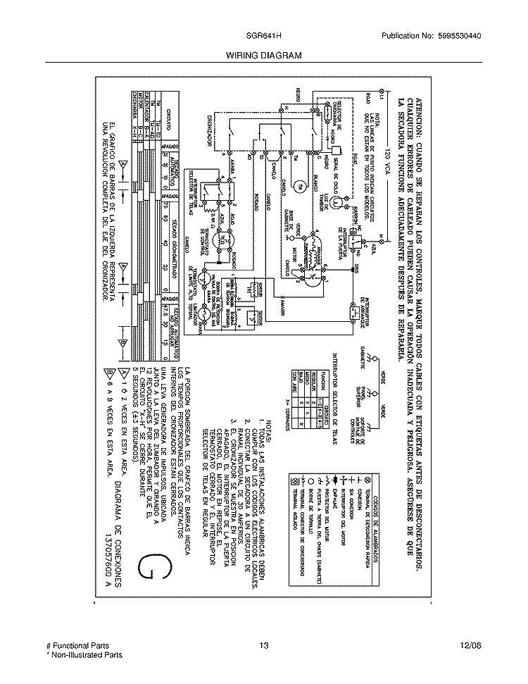 WIRING DIAGRAM Diagram and Parts List for SGR641HQ1  Westinghouse Dryer